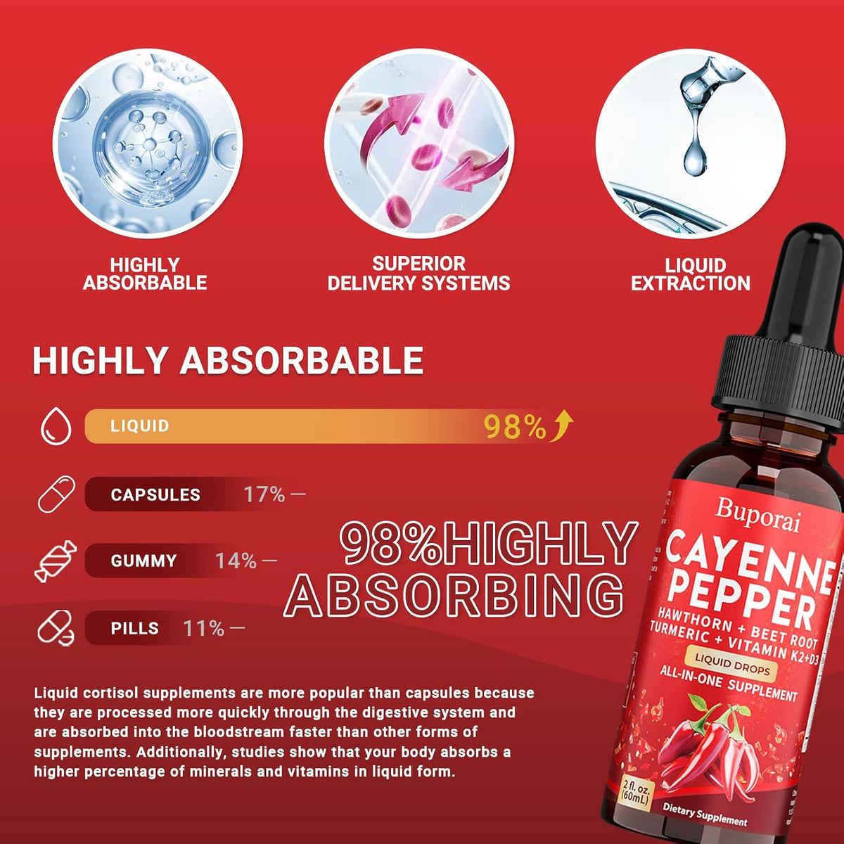 Cayenne Pepper Drops with Vitamin D3 K2 and Beetroot Powder | Buporai - görsel 5