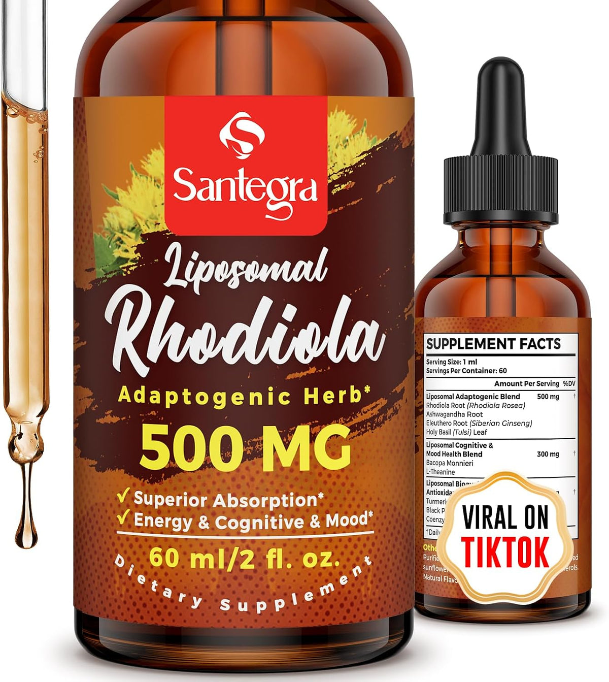 500 mg Liposomal Active Rhodiola Rosea Supplement – Liquid for High Absorption, Vegan, Sugar & Gluten-Free, 60 ml - görsel 1