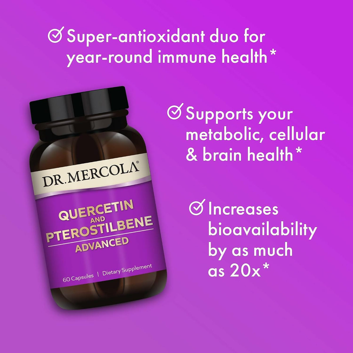 Dr. Mercola Quercetin & Pterostilbene Advanced - 500 mg Quercetin Phytosome - High Bioavailability - Non-GMO, Gluten-Free & Soya-Free - 60 Capsules - görsel 4