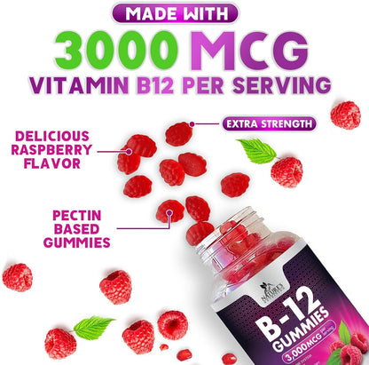 Vitamin B12 Energy Gummies – 3000 mcg Extra Strength, Berry Flavour