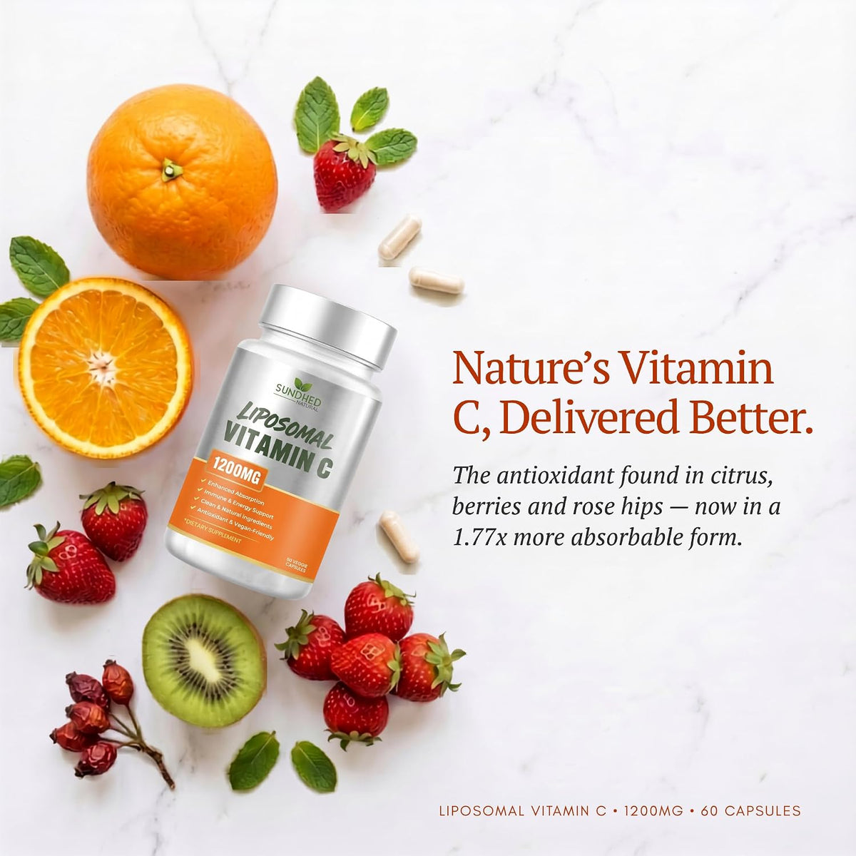 Sundhed Natural Pure Liposomal Vitamin C – 1200mg – 60 Capsules - görsel 8