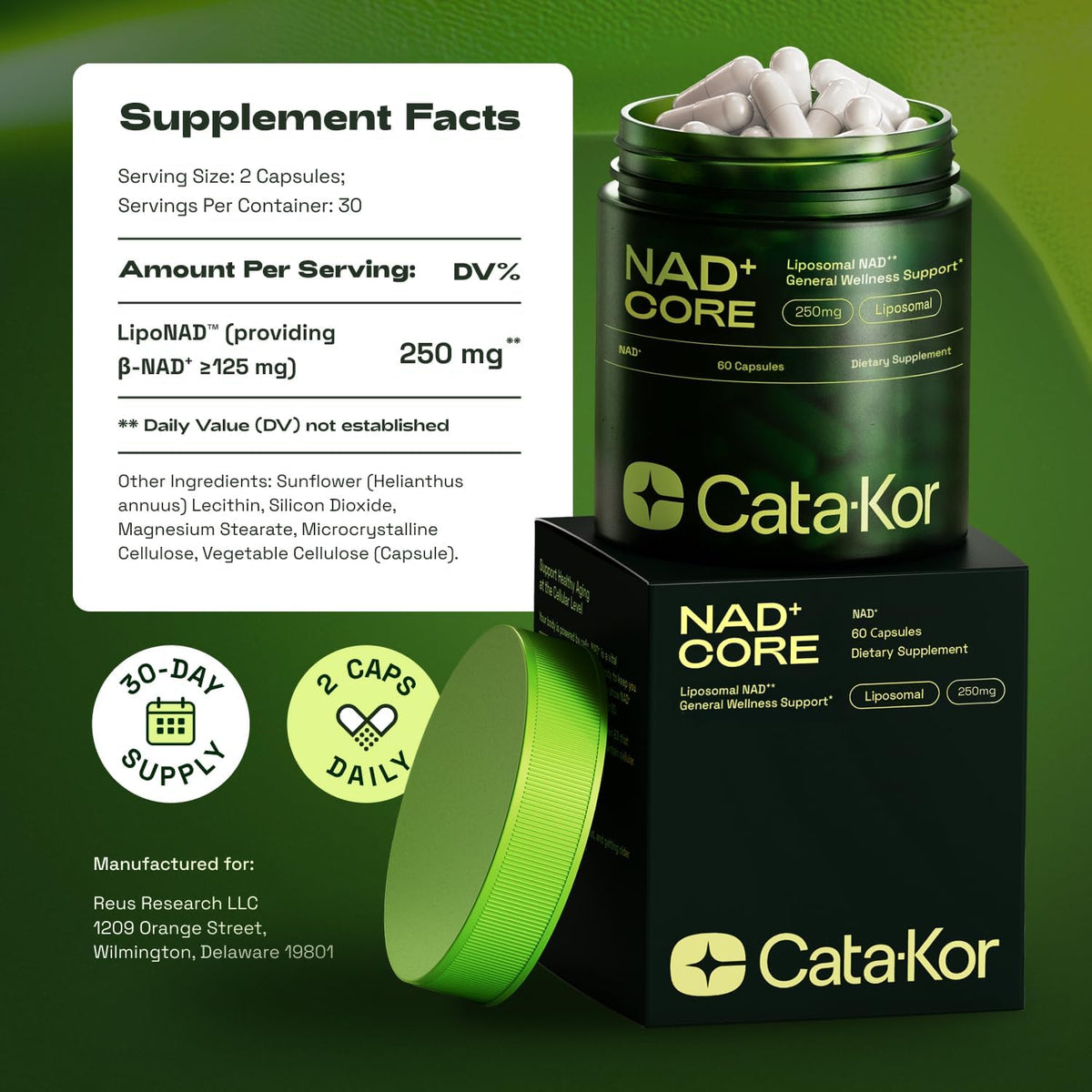 Cata-Kor Liposomal NAD+ Food Supplement – NAD CORE 60-Day Supply (120 Capsules) - görsel 7
