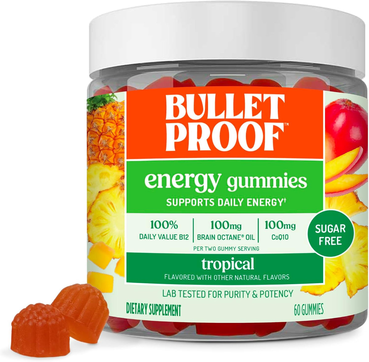 Bulletproof Sugar-Free Tropical Energy Gummies - CoQ10, B12, Brain Octane Oil - 60 Gummies - görsel 1
