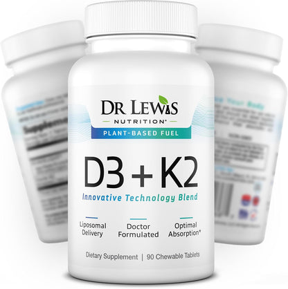 Liposomal Vitamins D3 + K2 Supplement – Doctor-Formulated, Plant-Based, 30 Chewable Vegan Tablets