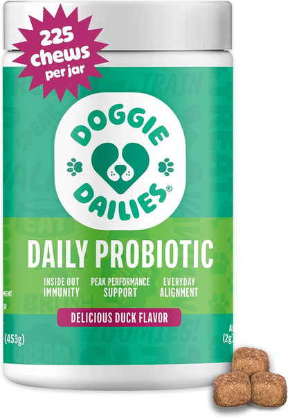 Doggie Dailies Probiotics for Dogs with Prebiotics - Duck Flavour Soft Chews (225 Count)