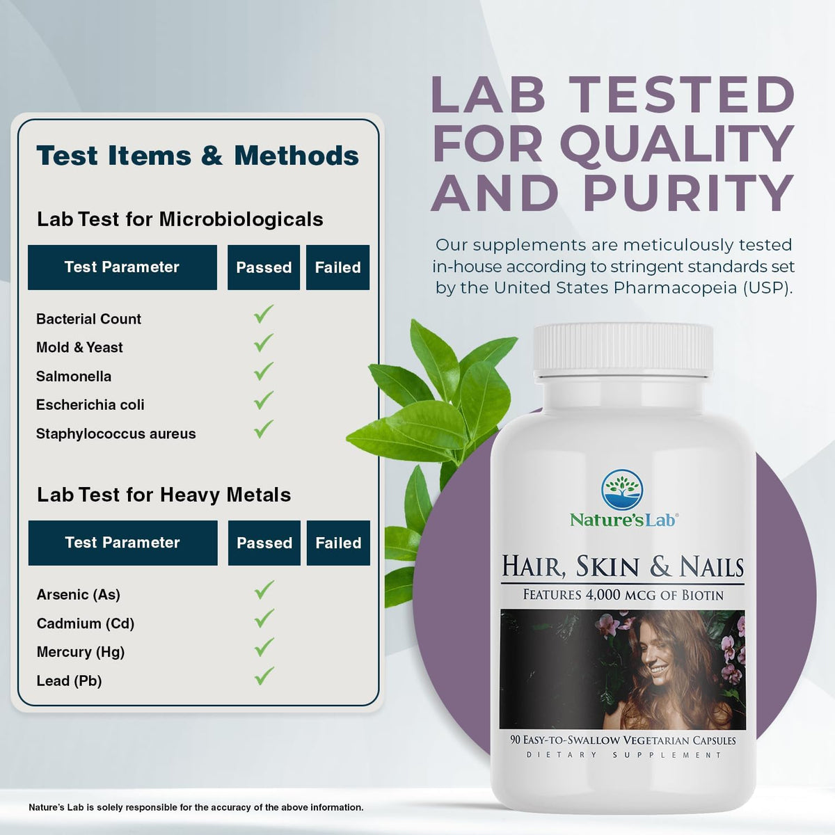 Nature's Lab Hair, Skin and Nails Supplement with Biotin, BCAA, MSM, Vitamin Complex - 90 Capsules (90 Day Supply) - görsel 3