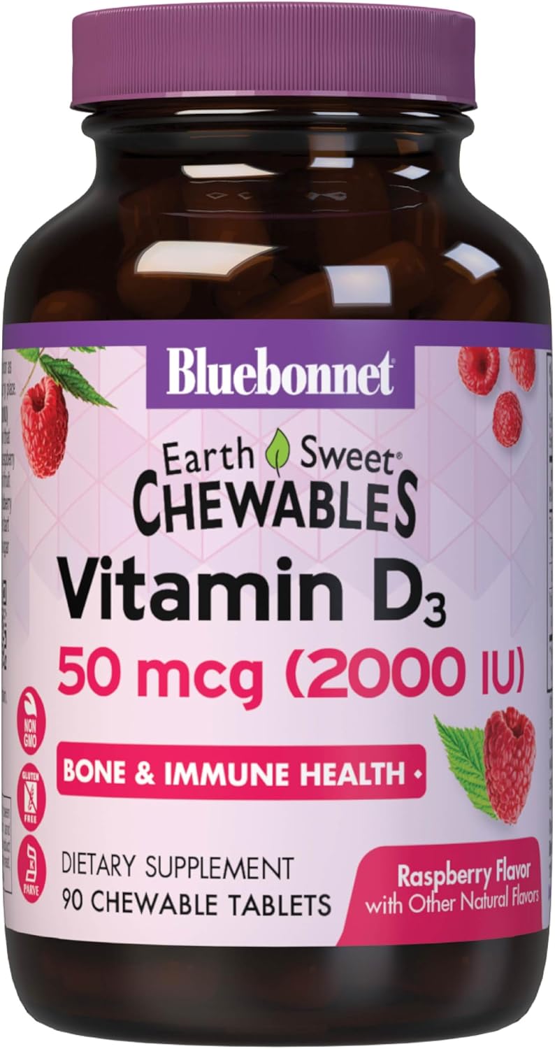 Bluebonnet Nutrition Earth Sweet Vitamin D3 2000 IU Chewable Tablets, 90 Count - görsel 1