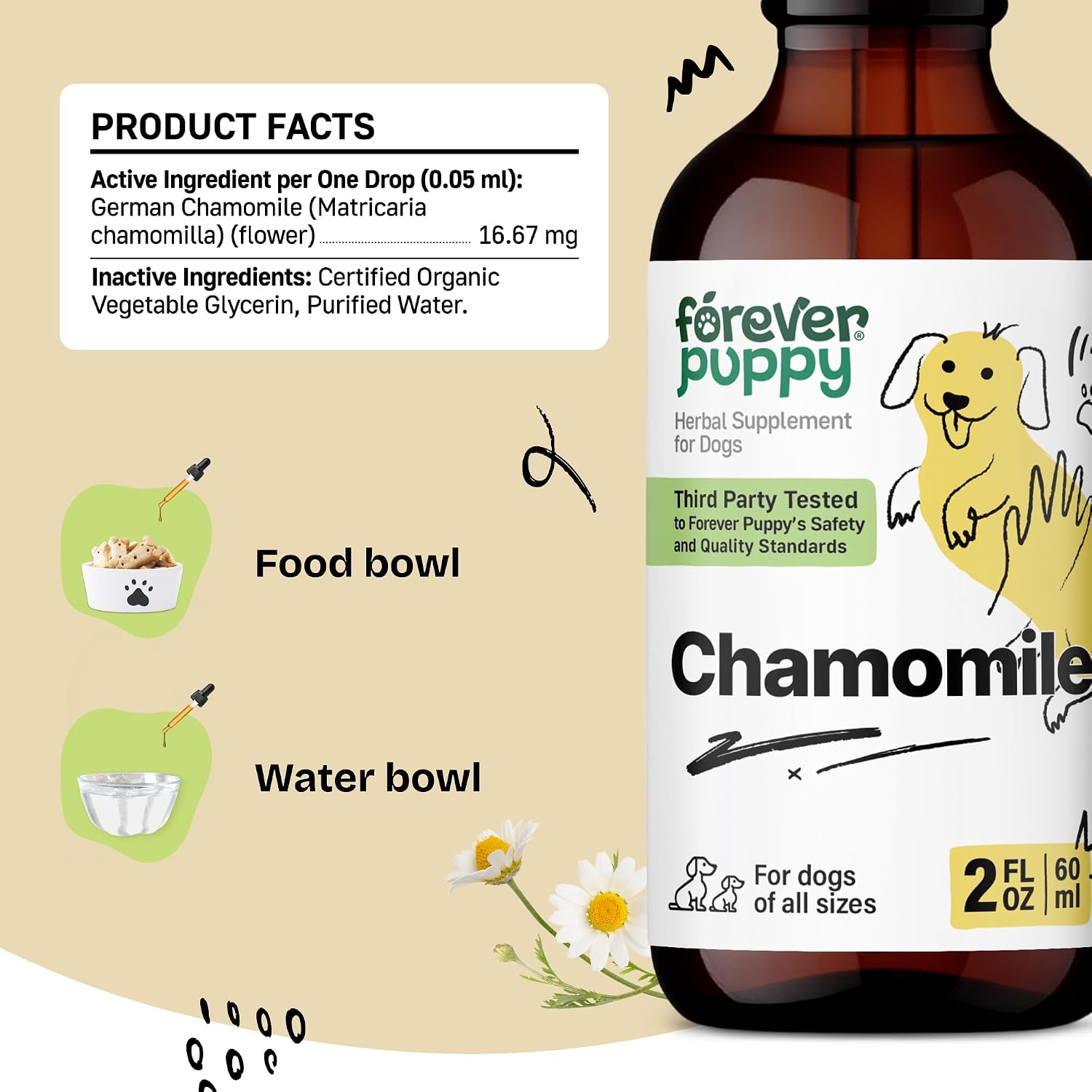Forever Puppy Chamomile Drops for Dogs - Liquid Chamomile Extract for Gas Relief & Gut Cleanse Support - Digestive Health Liquid Supplement for Dogs of All Breeds & Sizes - 60 ml - görsel 3