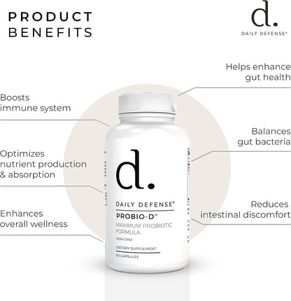 Daily Defence Probiotic Digestive Health Supplement - Daily Probiotics for Men & Women - 60 Capsules, PROBIO-D