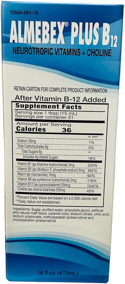 Almebex Plus B12, Neurotropic Vitamins and Choline, 473 ml