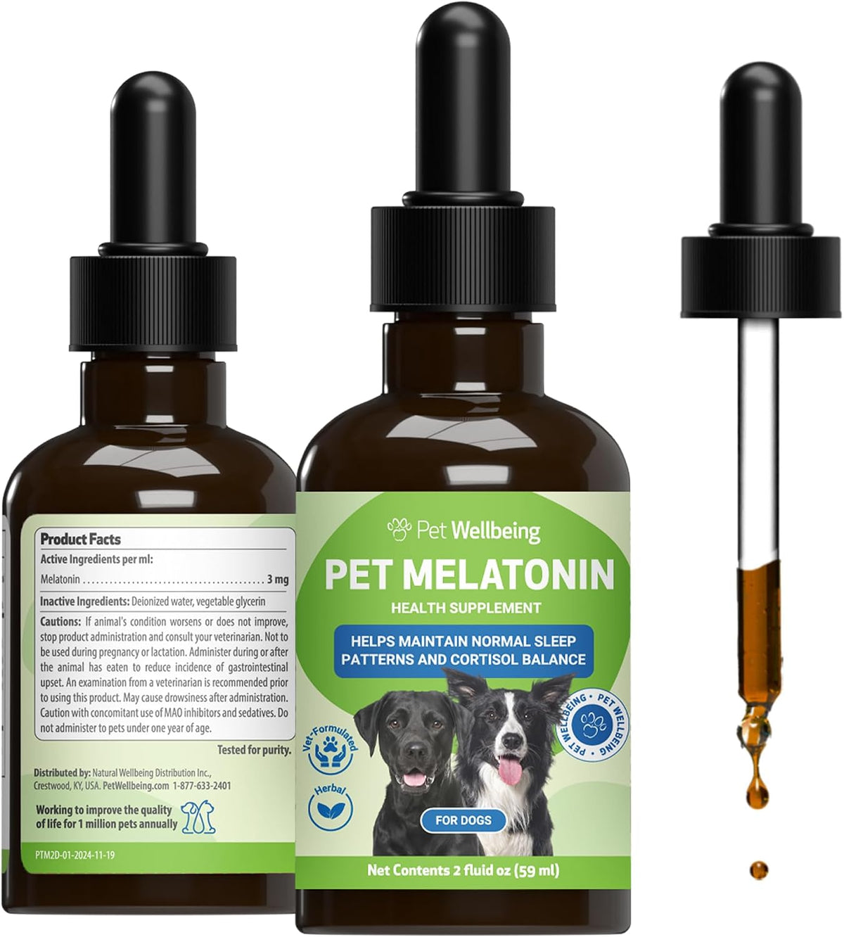 Pet Wellbeing Pet Melatonin for Dogs - Supports Adrenal Health, Cortisol Balance, Helps Maintain Normal Sleep Patterns - Veterinarian-Formulated Liquid Supplement 2 fl oz (59 ml) - görsel 1