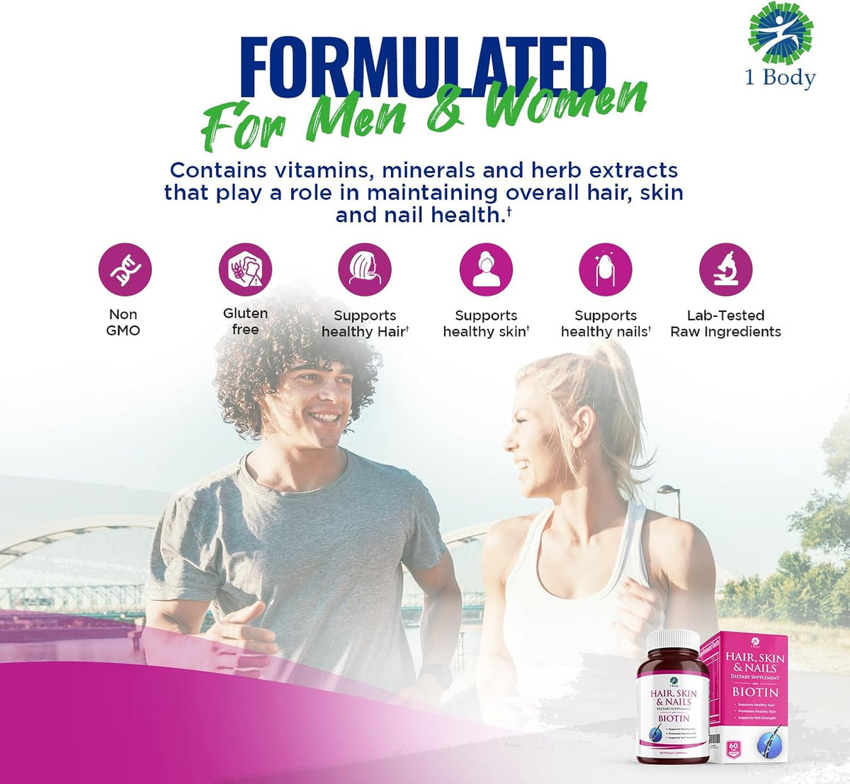1 Body Hair, Skin & Nails with Biotin – Vegan Vitamins, 3-Pack - görsel 6