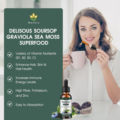 (2 Pack) Sea Moss Liquid Drops with Black Seed Oil, Soursop Bitters, and Irish Seaweed Gel