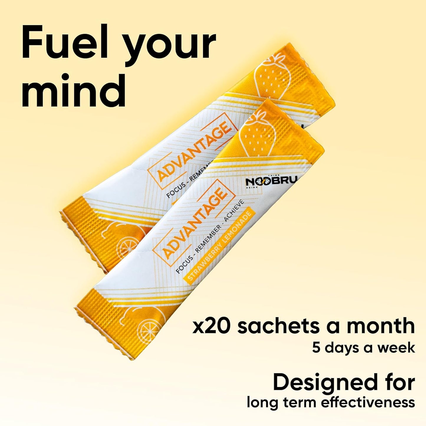 Noobru Advantage Nootropic - Cognitive Brain Supplement, 20 Strawberry Lemonade Sachets - görsel 7