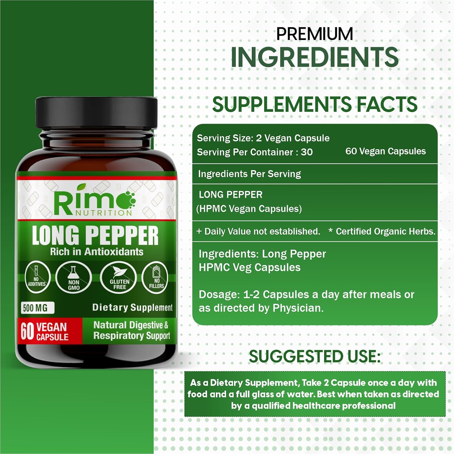 Long Pepper 60 Vegan Capsules – with Piperlongumine (500mg) - görsel 2