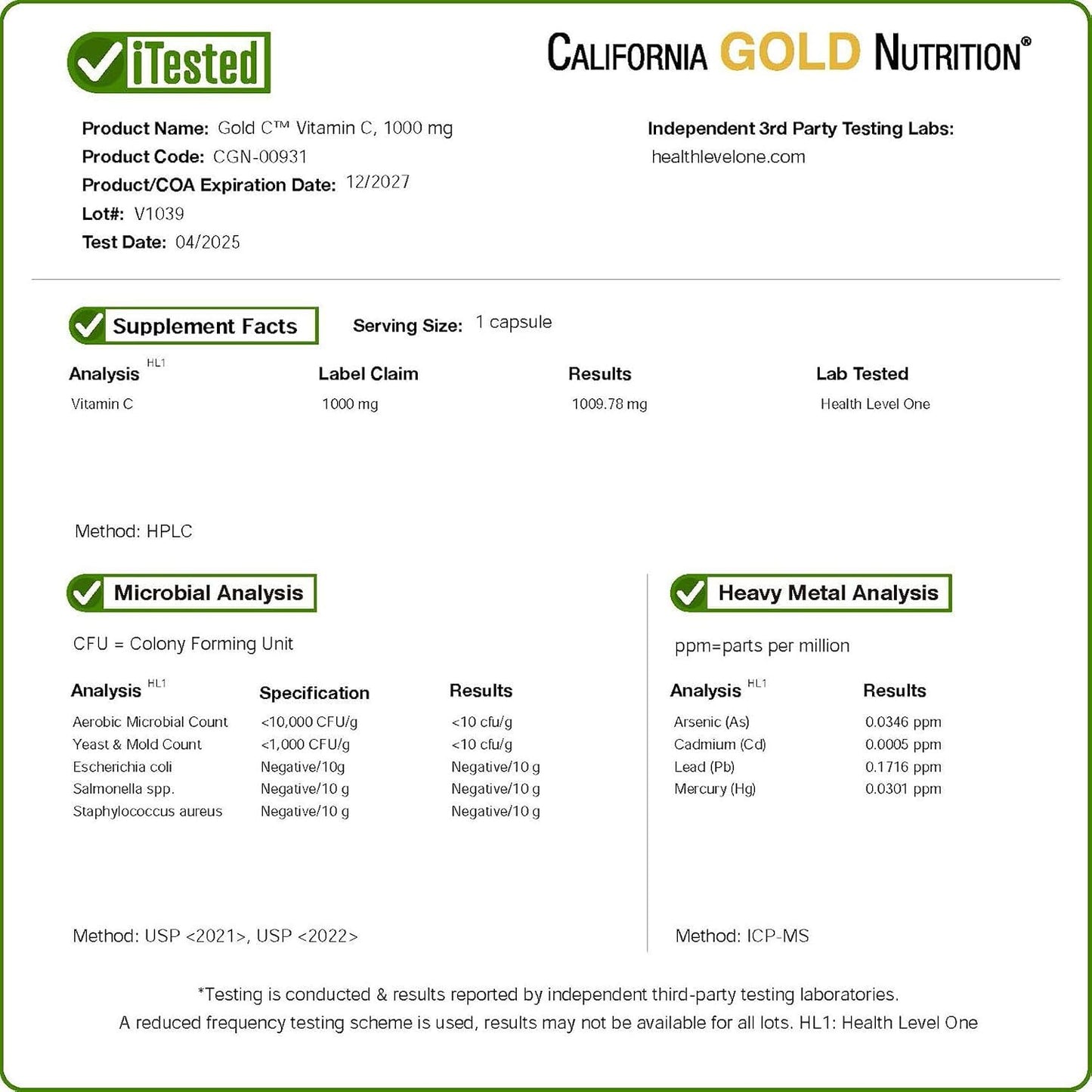 California Gold Nutrition Vitamin C, 1000 mg Veggie Capsules, 60 Count - görsel 4