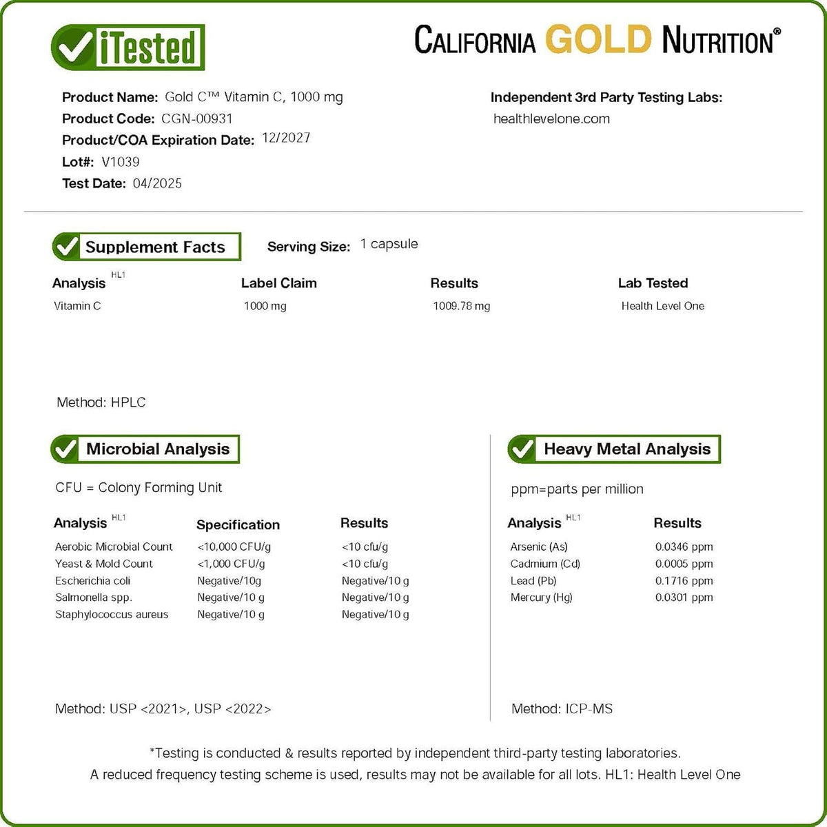 California Gold Nutrition Vitamin C, 1000 mg Veggie Capsules, 60 Count - görsel 4