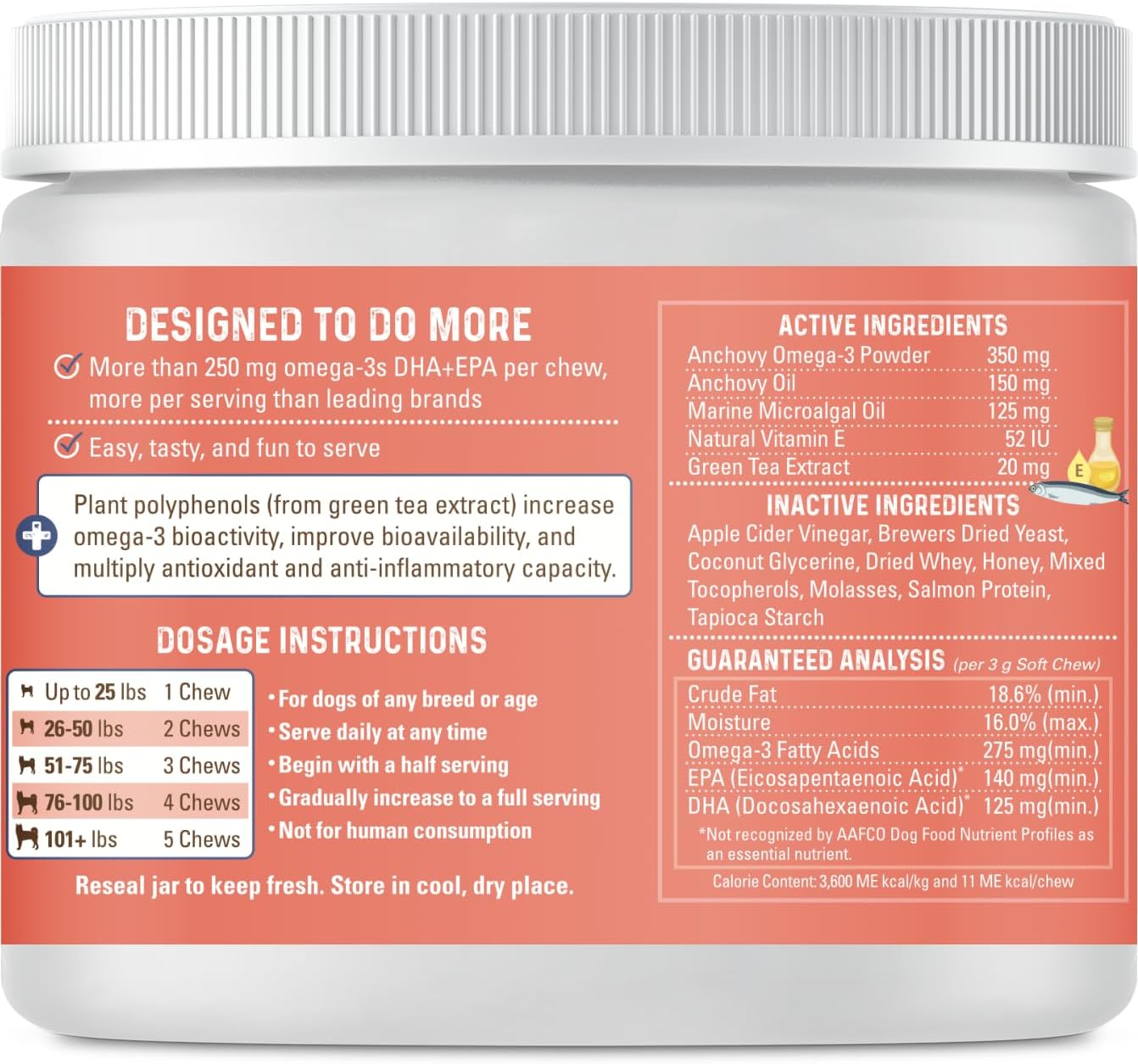 Bernie's OMG! Omegas Chews for Dogs - 5X Extra Strength DHA+EPA Fish Oil, Healthy Skin & Coat, Allergy Relief, Joint Support (Salmon Flavour) - görsel 2
