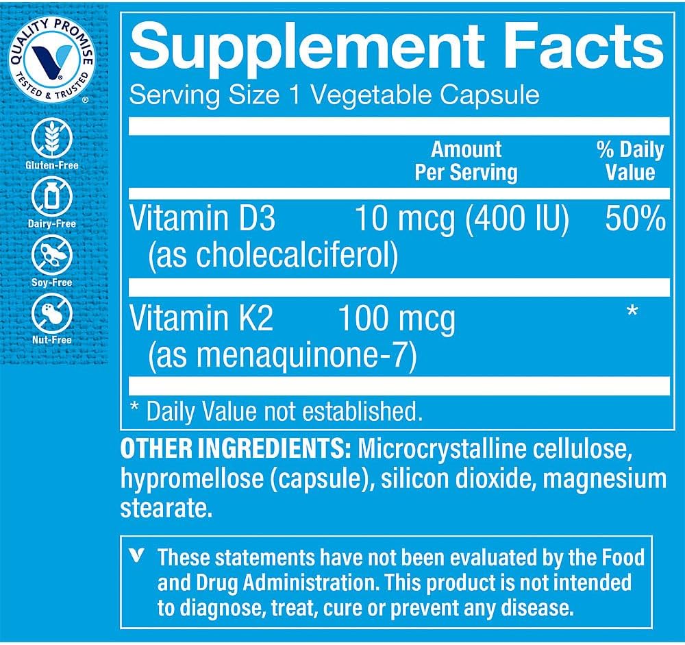 Vitamin Shoppe Vitamin K2 MK-7 100 mcg – Bone Maintenance & Calcium Regulation – 60 Vegan Capsules - görsel 2