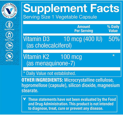 Vitamin Shoppe Vitamin K2 MK-7 100 mcg – Bone Maintenance & Calcium Regulation – 60 Vegan Capsules