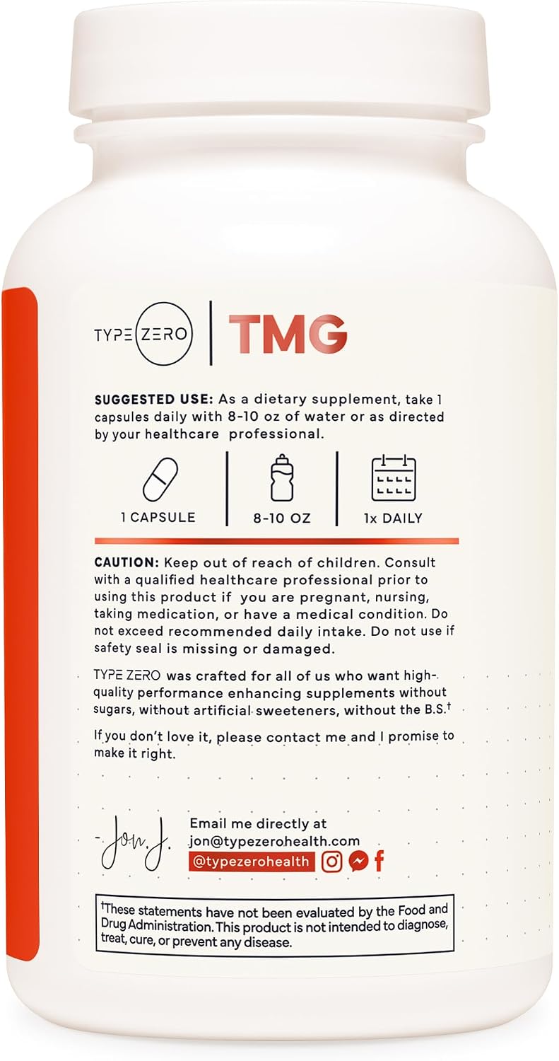 Type Zero Clean TMG Trimethylglycine Capsules (120 Capsules) - Non-GM, Gluten-free - görsel 3