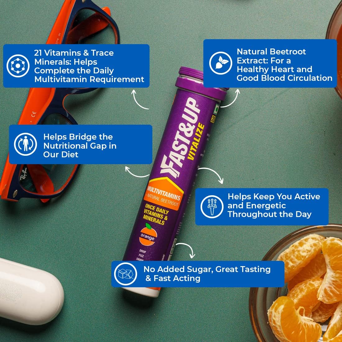 Fast & Up Vitalize Multivitamin Supplement - 60 Effervescent Tablets - Orange Flavour - görsel 2