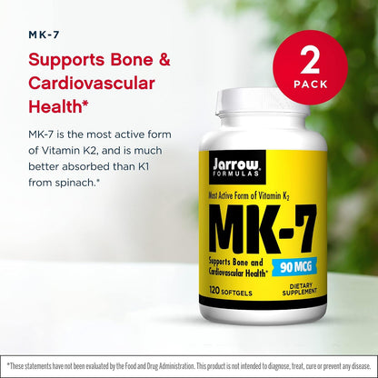 Jarrow Formulae MK-7 90 mcg - 120 Softgels, Pack of 2 - Vitamin K2 for Bone and Cardiovascular Support