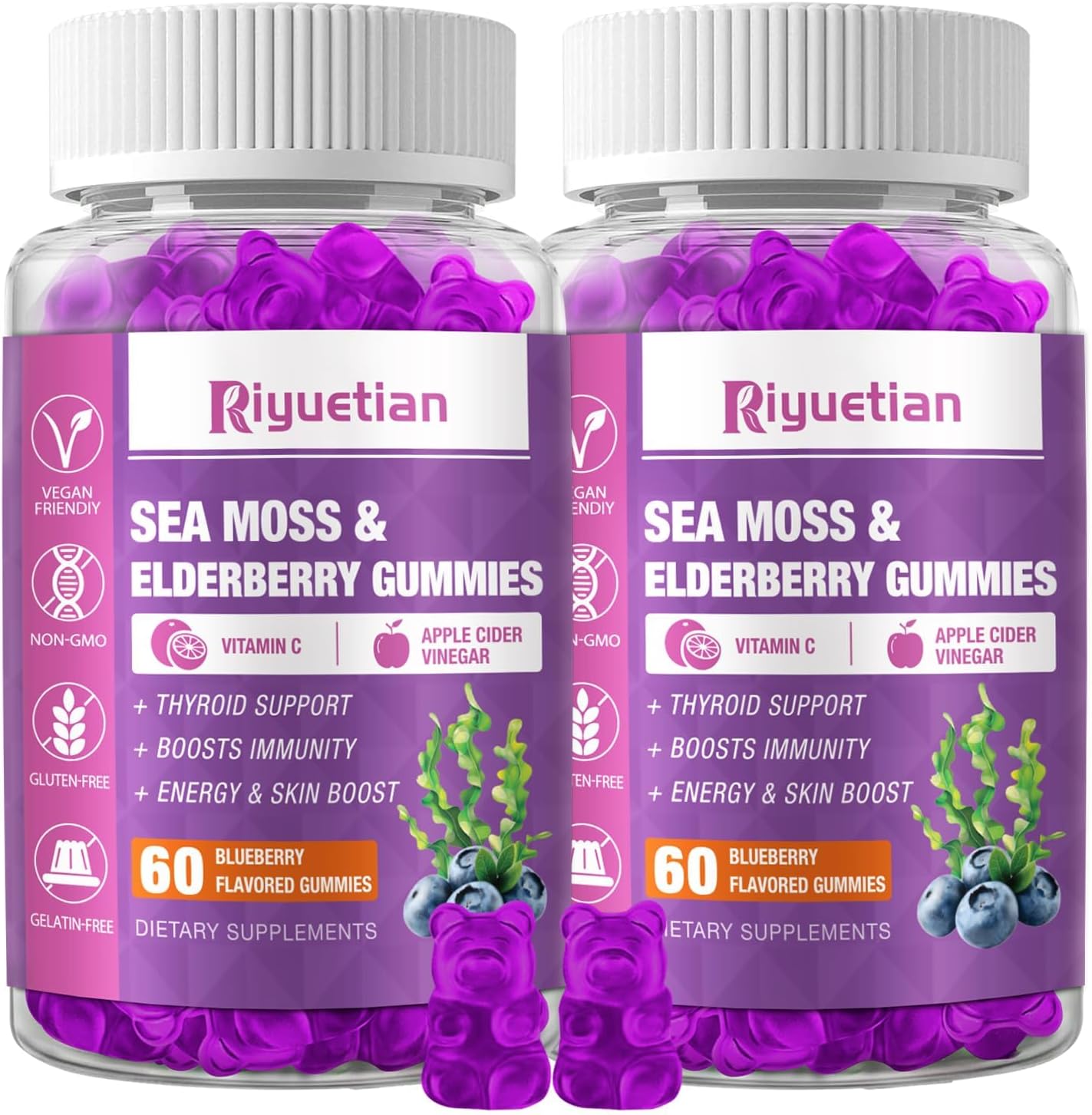 Sea Moss & Elderberry Gummies with Vitamin C and Zinc – Immune & Thyroid Support, 60 Gummies - görsel 10