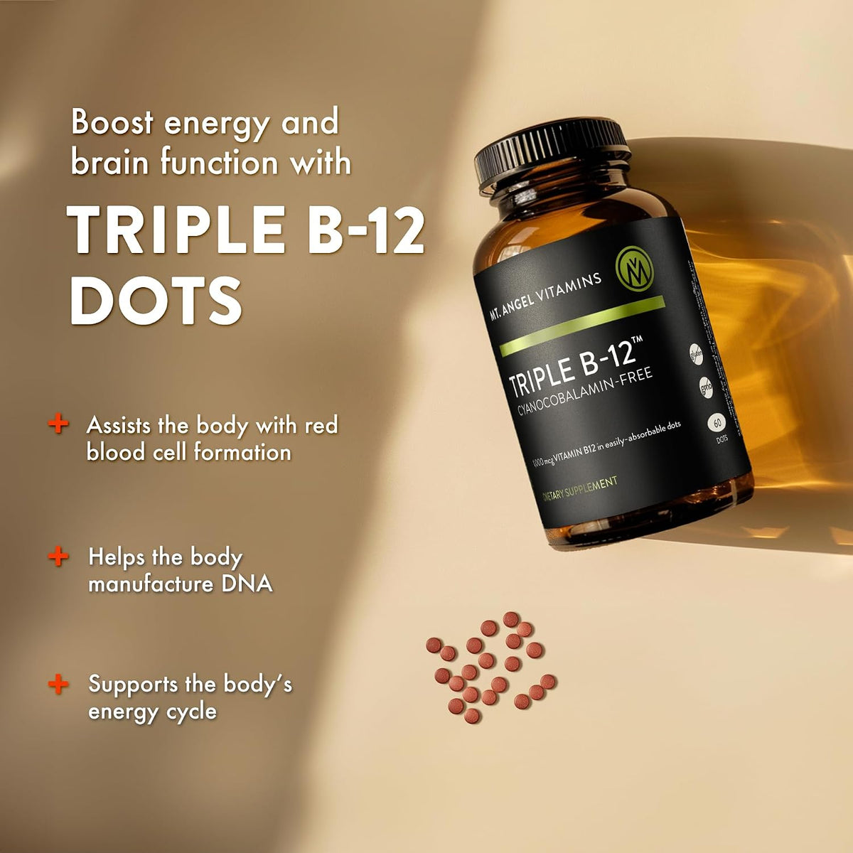 Mt. Angel Vitamins - Triple B-12 Dots | Fast-Dissolving Sublingual Dots with Methylcobalamin, Adenosylcobalamin & Hydroxocobalamin – 60 Dots - görsel 5
