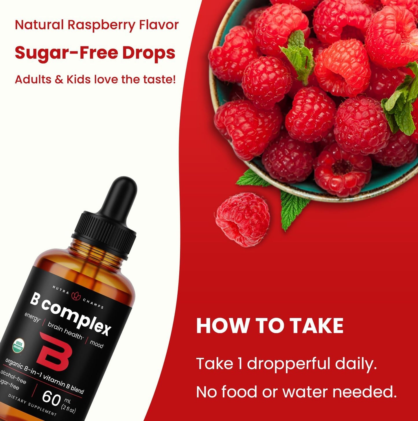 USDA Organic Vitamin B Complex Liquid Drops – Methylated B12, Biotin, Folate | 2 oz - görsel 5
