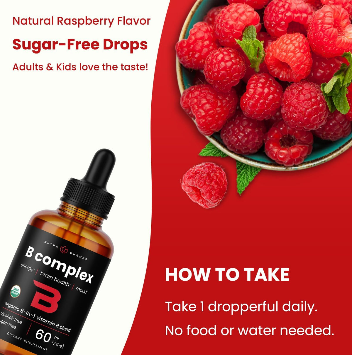 USDA Organic Vitamin B Complex Liquid Drops – Methylated B12, Biotin, Folate | 2 oz - görsel 5