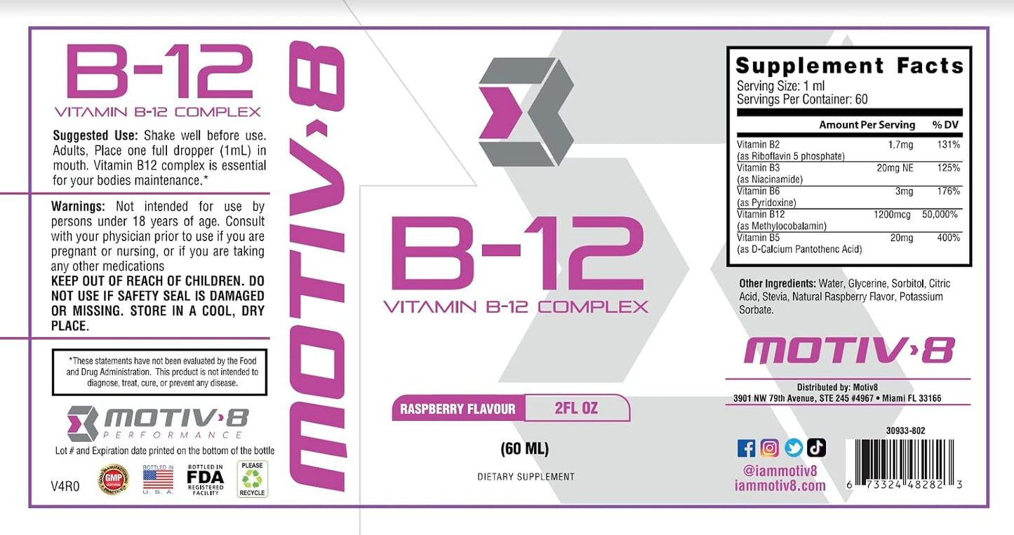 Motiv-8 Essentials Vitamin B-12 Drops – Sublingual Liquid Supplement, Raspberry Flavour, 60 Servings - görsel 1