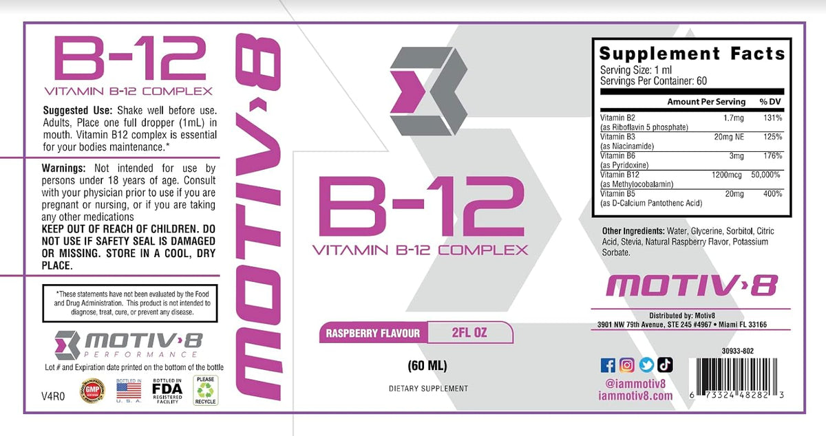Motiv-8 Essentials Vitamin B-12 Drops – Sublingual Liquid Supplement, Raspberry Flavour, 60 Servings - görsel 1