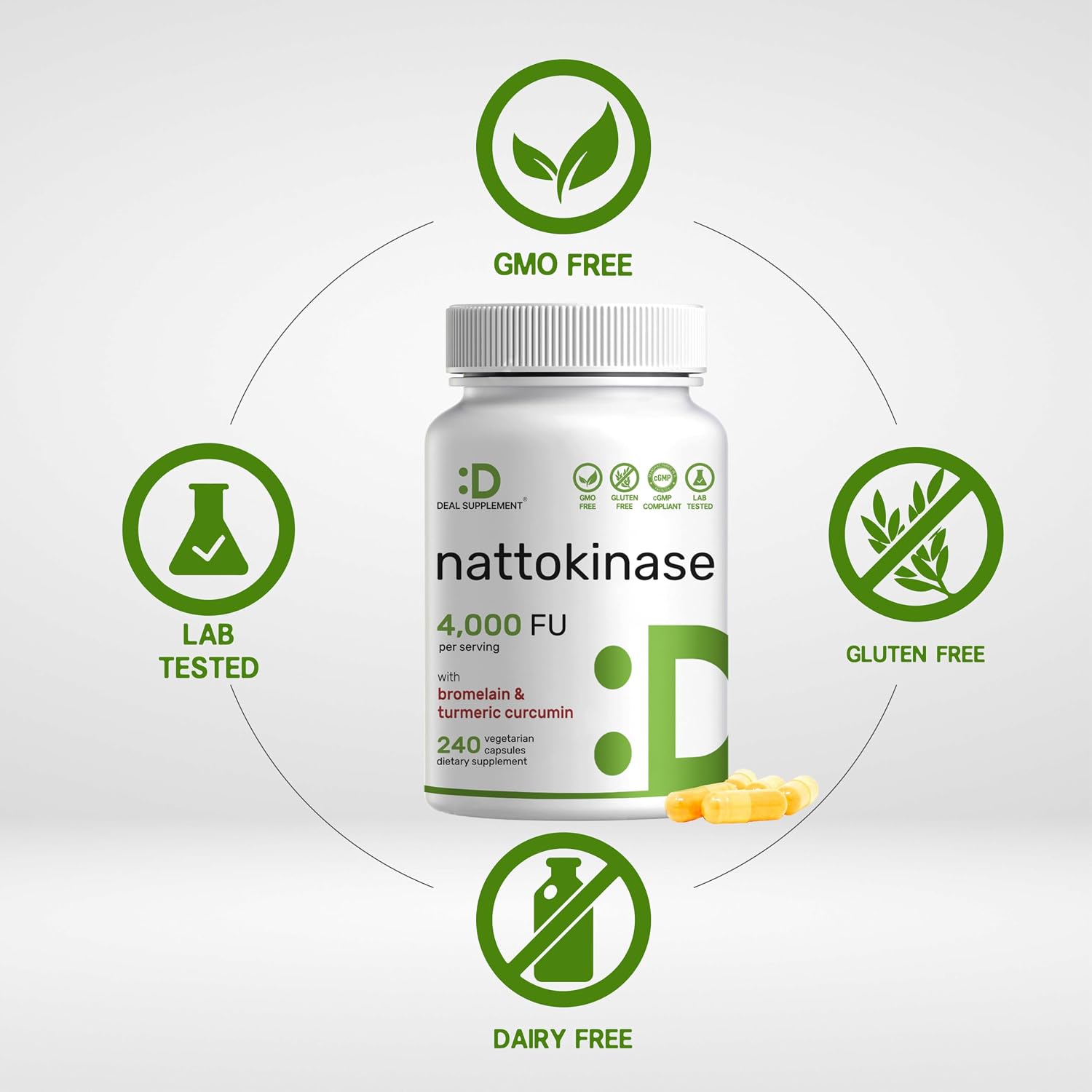 Nattokinase Supplement 4000 FU with Bromelain, Turmeric & Black Pepper – Digestive Enzymes & Heart Health – 240 Veggie Capsules - görsel 3