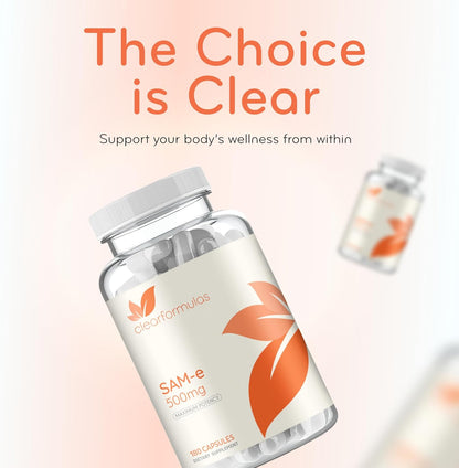 Clear Formulae Bioactive SAM-e 500mg - High Strength Liver & Mood Support - Vegan Non-GMO - 180 Capsules