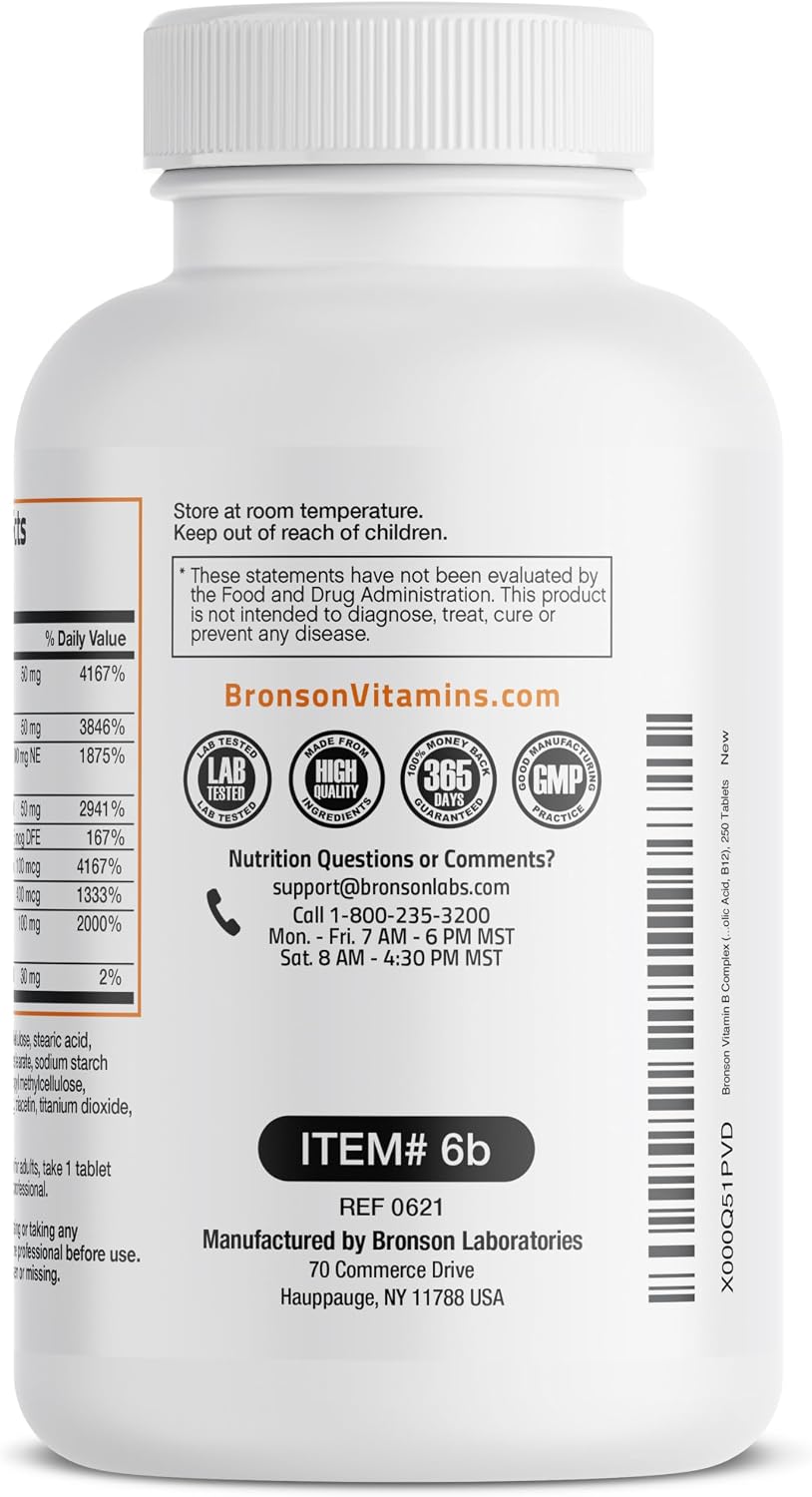 Bronson Vitamin B Complex | With B1, B2, B3, B6, Folic Acid & B12 | 250 Tablets - görsel 5