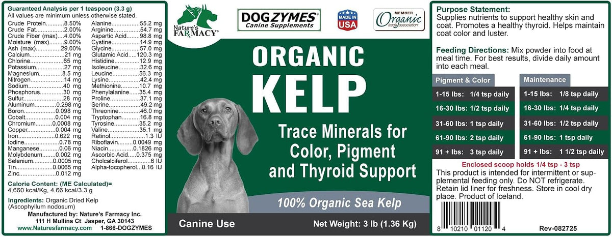 Dogzymes Organic Norwegian Kelp for Pets, a Valuable Nutrition Source Rich in Iodine to Support Gland Function, Especially the Thyroid (2.72 kg) - görsel 6