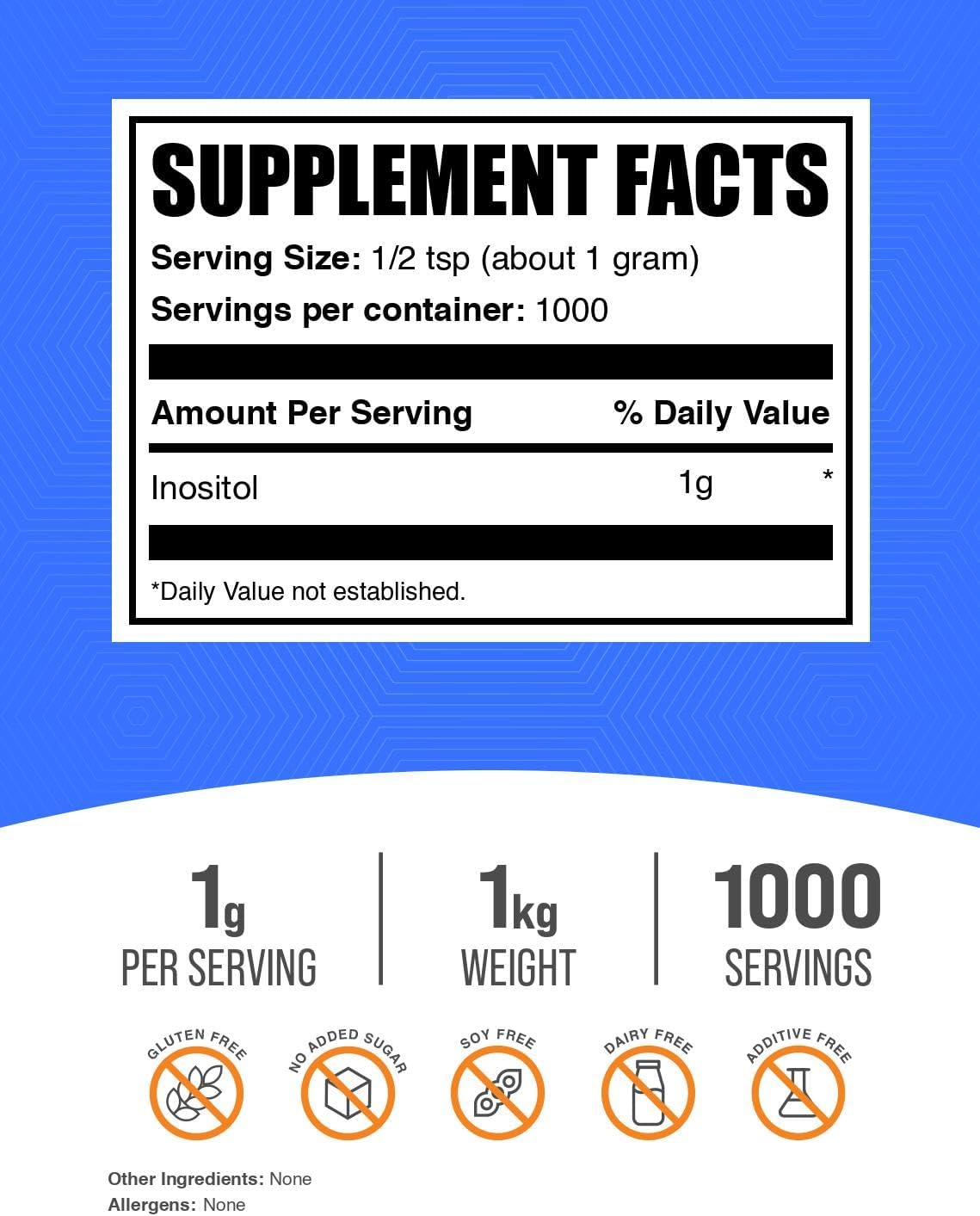 BulkSupplements Inositol Powder - Unflavoured, Gluten-Free, 1kg - görsel 2