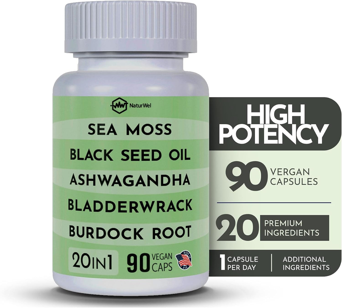 Black Seed Oil 3000mg Sea Moss 3000mg Ashwagandha 1000mg Turmeric 1000mg Burdock 1000mg Bladderwrack 1000mg with Elderberry, Manuka, Chlorophyll, Dandelion & Yellow Dock - 90 Vegan Capsules - görsel 6