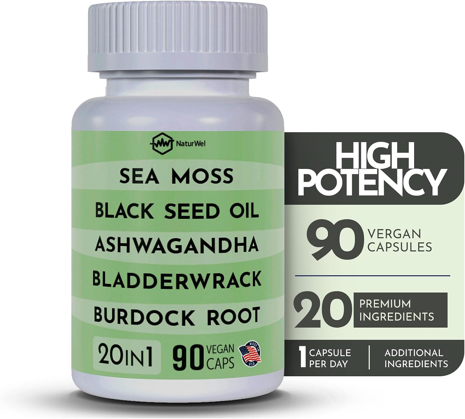 Black Seed Oil 3000mg Sea Moss 3000mg Ashwagandha 1000mg Turmeric 1000mg Burdock 1000mg Bladderwrack 1000mg with Elderberry, Manuka, Chlorophyll, Dandelion & Yellow Dock - 90 Vegan Capsules - görsel 6
