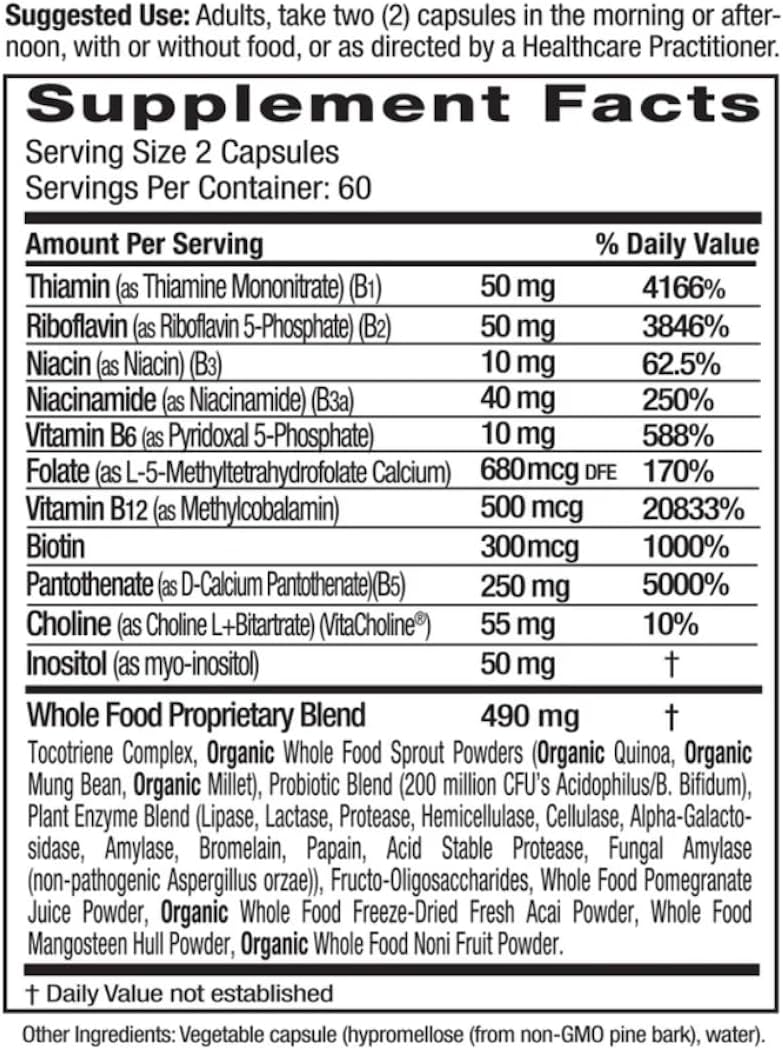 EMERALD LABS B-Healthy - Vegan Vitamin B Complex - Includes Methylated Folate & Full Spectrum B Vitamins - Contributes to Normal Energy Metabolism, Immune Function & Psychological Function* - 120 Vegetable Capsules - görsel 2