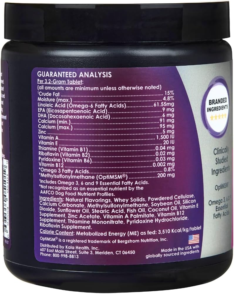 Kala Health PeakTails Skin & Coat Support for Dogs – 90 Chewable Tablets with MSM, Fish Oil, Omega-3 & Omega-6 – Helps Maintain Healthy Skin and a Shiny Coat - görsel 2