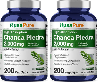 NusaPure Chanca Piedra 200 mg – 200 Veg Capsules (Non-GMO, Vegan)