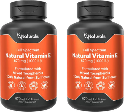 Naturalis Sunflower Vitamin E 670mg (1000 IU) with Mixed Tocopherols | Essential Skin Vitamin & Immune Support | Non-GMO, Soya & Gluten-free | 60 Softgels