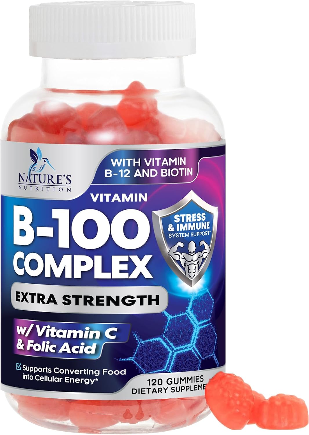 Nature's Nutrition Vitamin B Complex Gummies - Extra Strength with Vitamin C, Energy & Immune Support - 60 Gummies - görsel 10