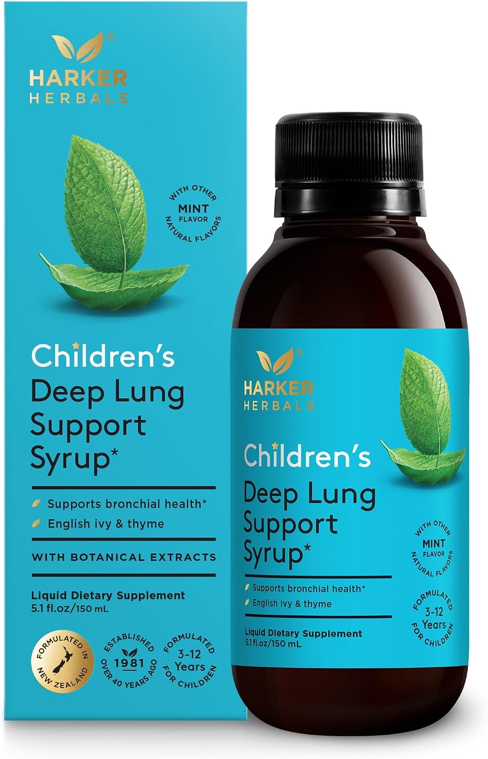 Harker Herbals Children's Deep Lung Support Syrup – Herbal Formula for Respiratory Health, Natural Mint Flavour, 150ml - görsel 1