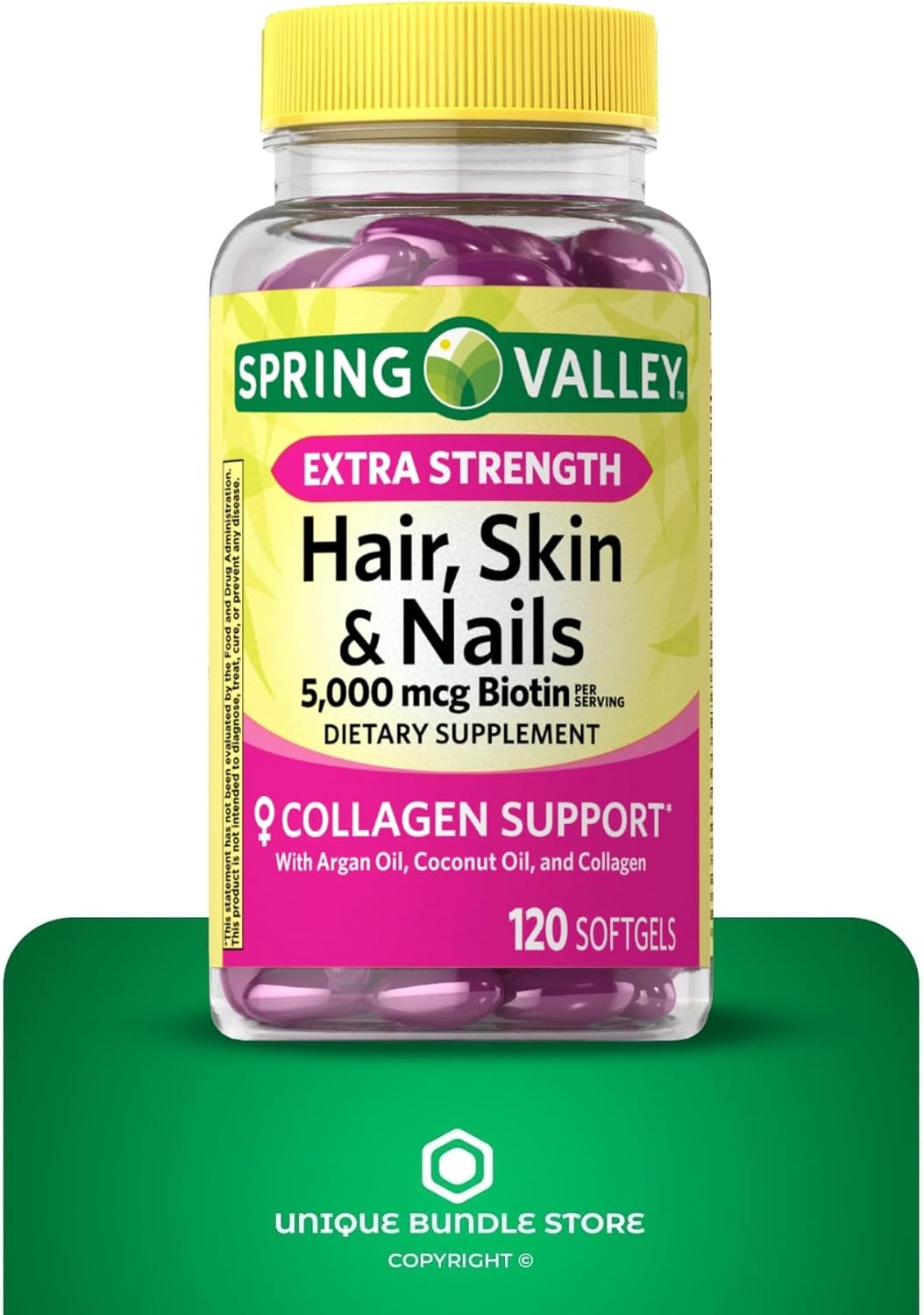 Extra Strength Hair Skin Nails 5000 mcg Biotin 120 Soft Capsules - Hair Skin Nails Vitamins for Women with Collagen Support (Pack of 2) - görsel 4