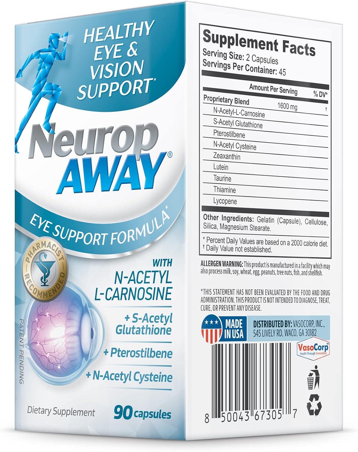 NeuropAWAY Eye Support - 90 Capsules with Lutein, Zeaxanthin, N-Acetyl L-Carnosine & More - görsel 5