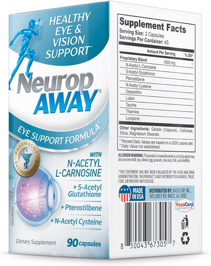 NeuropAWAY Eye Support - 90 Capsules with Lutein, Zeaxanthin, N-Acetyl L-Carnosine & More