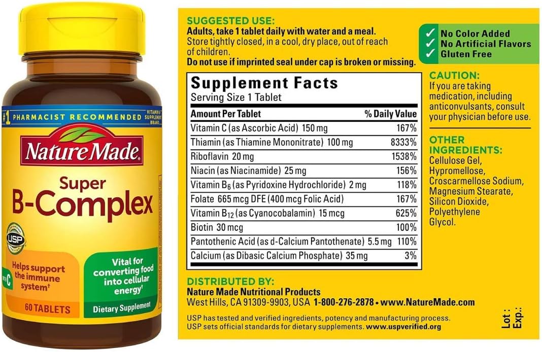 Nature Made Super B-Complex with Vitamin C and Folic Acid – 60 Tablets - görsel 3